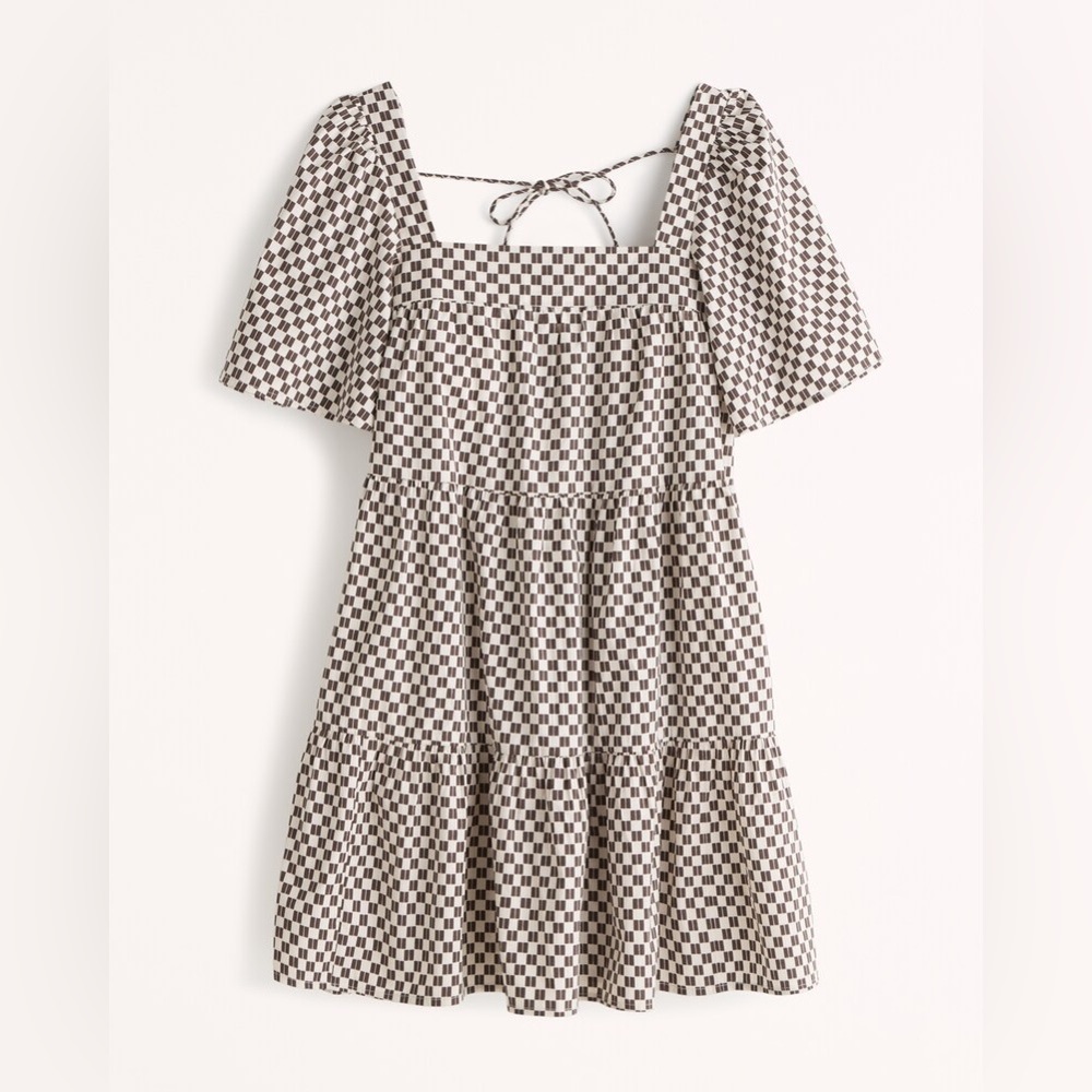 Abercrombie Angel Sleeve Trapeze Mini Dress / Size XL Tall / Brown & White check